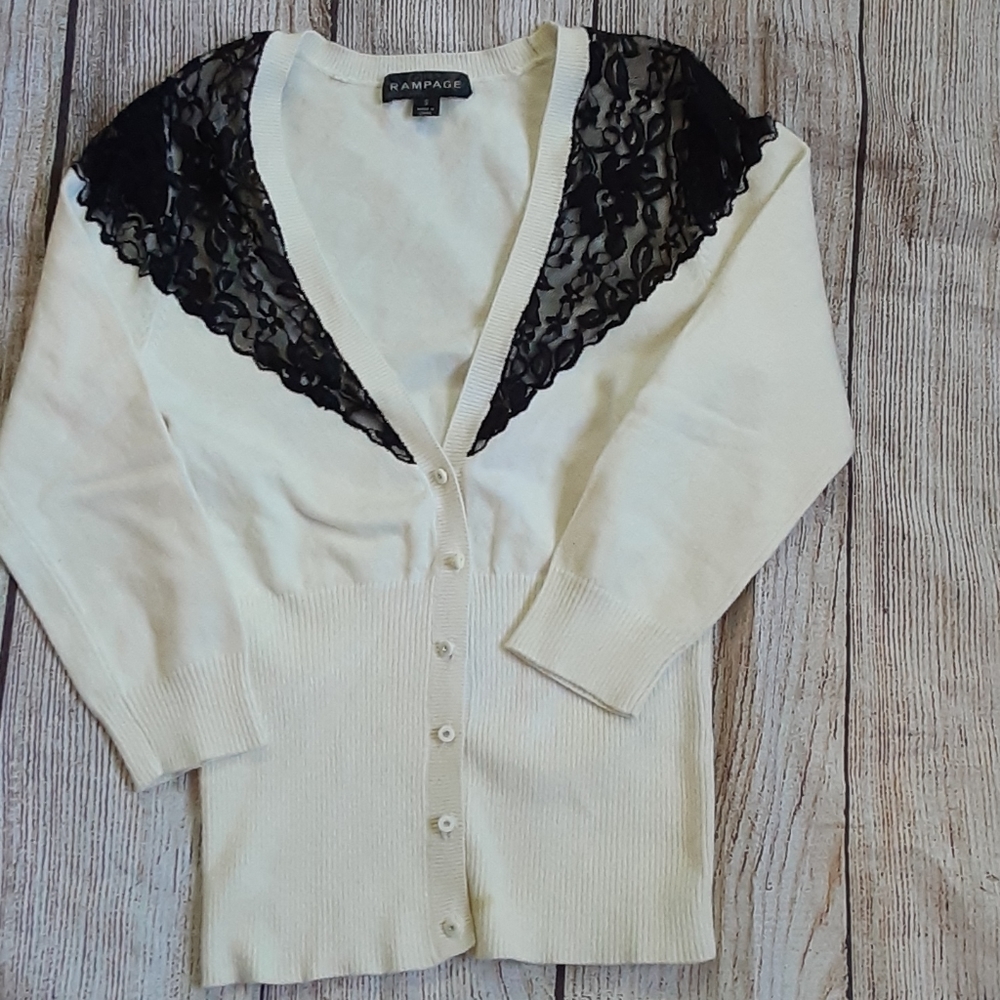 Rampage ivory sweater with lace sz S